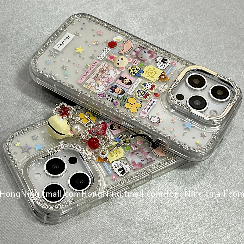 日韩卡通可爱插画带链条适用苹果16ProMax手机壳iPhone13新款16pro小众女14防摔15PRO硅胶创意网红全包保护套