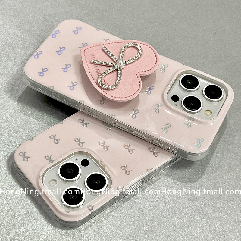 ins小香风粉色蝴蝶结带支架适用苹果16ProMax手机壳iPhone13新款16pro小众女款14防摔15PRO硅胶轻奢网红全包