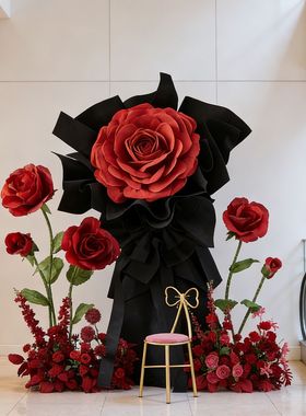 巨型玫瑰情人节商场美陈布置道具巨型玫瑰花装饰商场美陈布置道具