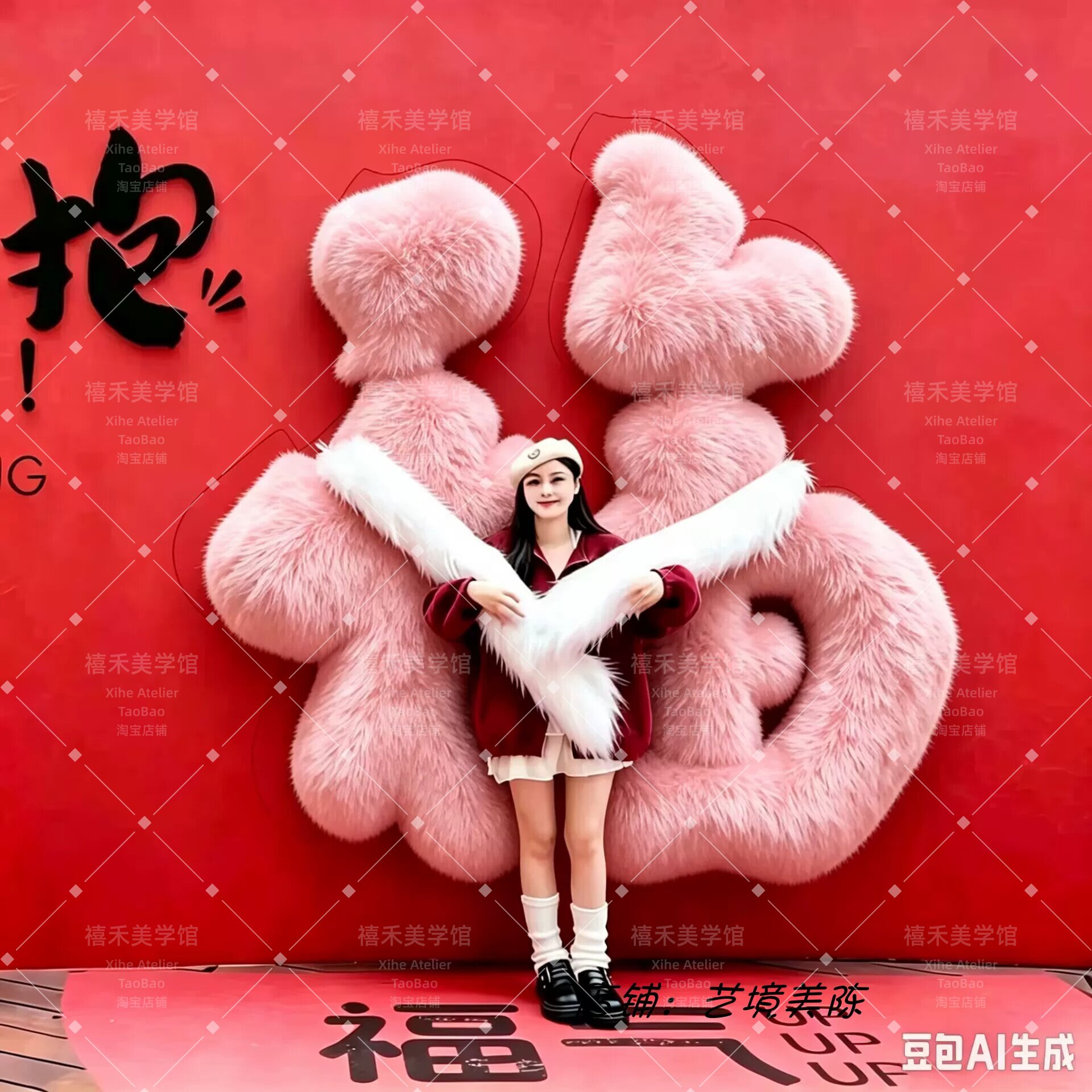 大型毛绒抱抱福网红打卡装置图片