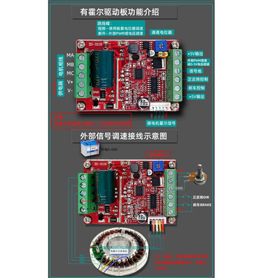 直流无刷马达控制器有无霍尔PWM无刷马达电子调速器6-60V驱动板PL