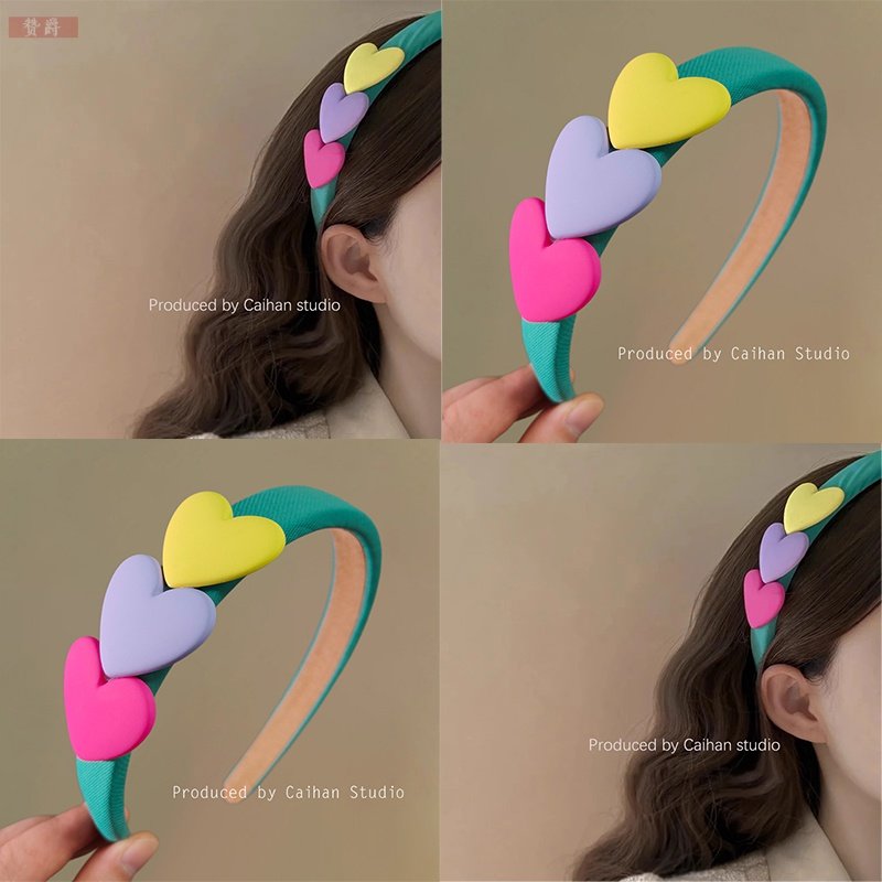 ที่คาดผมสายรุ้ง ~ ใหม่สีตัดกันหวานน่ารักฟองน้ำคาดศีรษะมัดผมสดขนาดเล็กเครื่องประดับผมหัวเข็มขัด