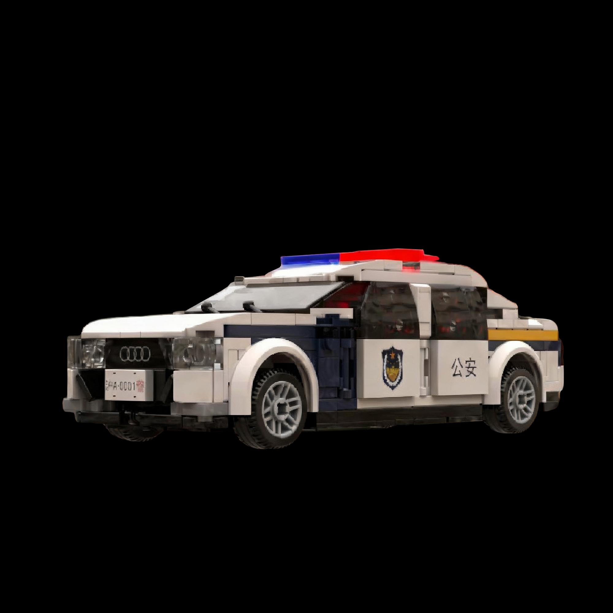 蜂芮原创积木模型奥北A6L警车原创塑料拼插类儿童男女拼装通用