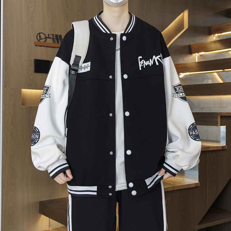 外套男棒球服春秋款青少年潮牌宽松帅气初中高中学生大童夹克套装