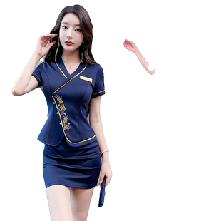 按摩足疗技师工装女修身气质养生师桑拿spa洗浴沐足会所新款套装