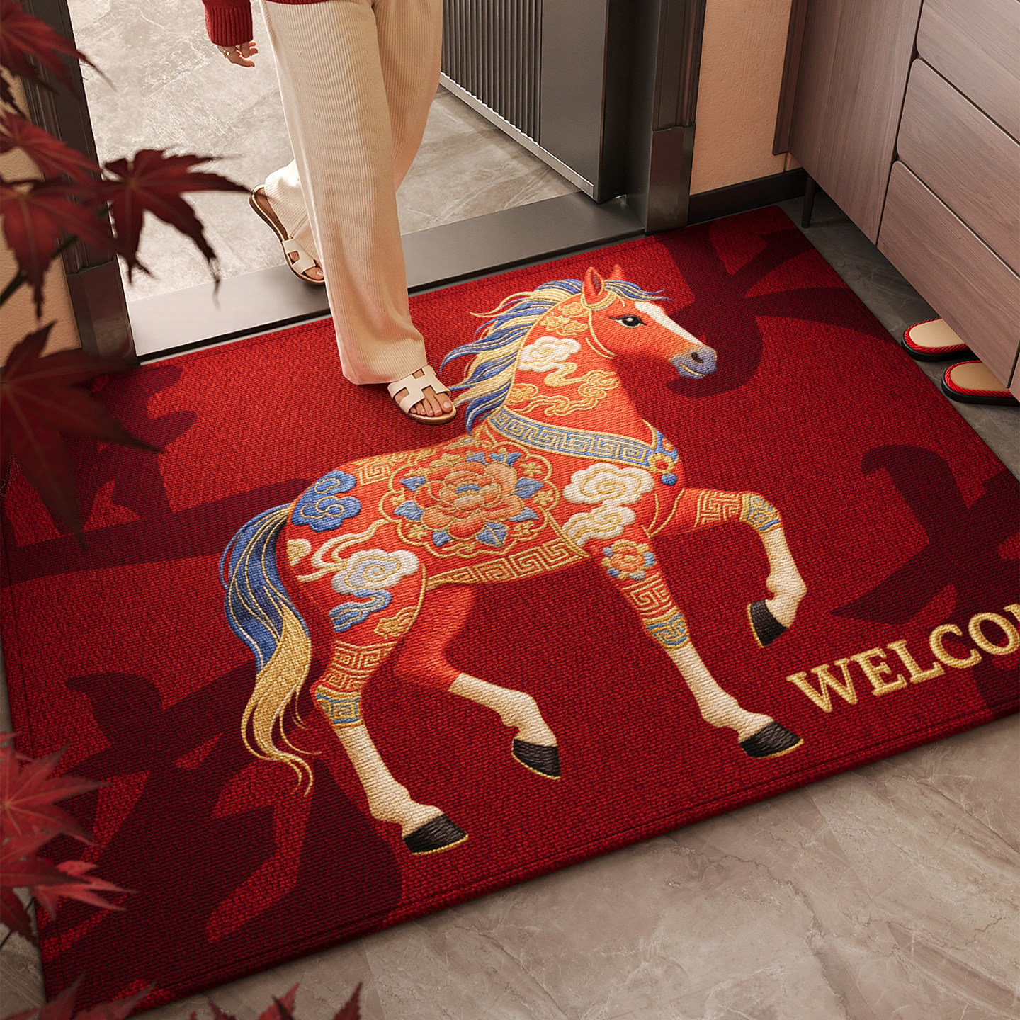 红色入户门地垫高级感防滑脚垫玄关大门口门垫耐磨除尘可裁剪地毯,居家布艺,入户地垫,淘宝优惠券,粉丝福利购,淘宝优惠卷