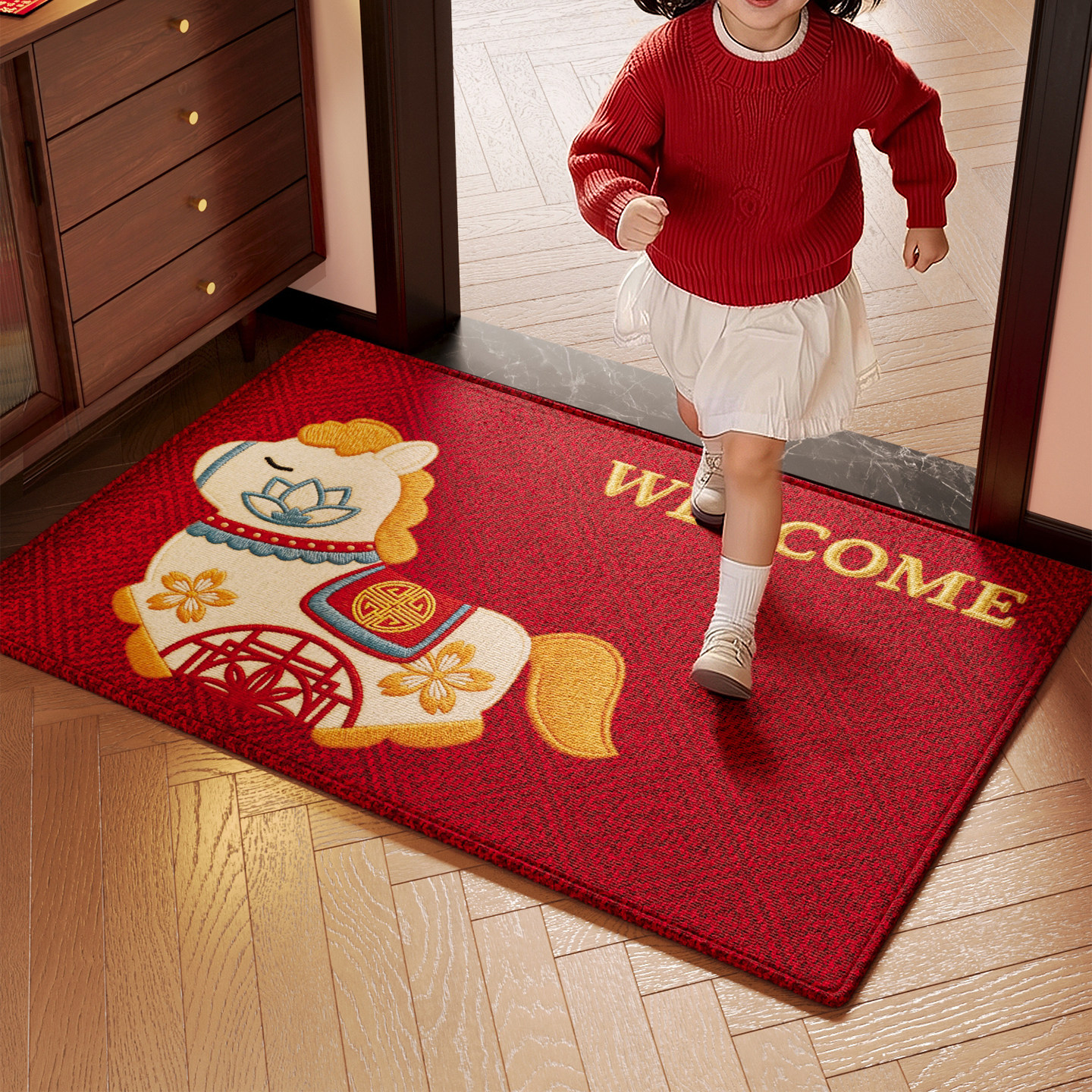 喜庆玄关入户门地垫2026新款防滑脚垫新年耐脏耐磨除尘高级感地毯,居家布艺,入户地垫,淘宝优惠券,粉丝福利购,淘宝优惠卷