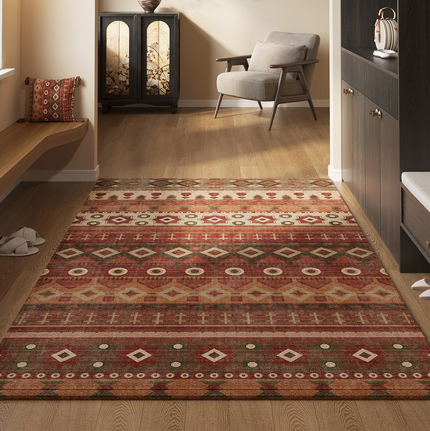 民族风入户门地垫复古防滑脚垫耐脏除尘免打理玄关地毯可裁剪门垫