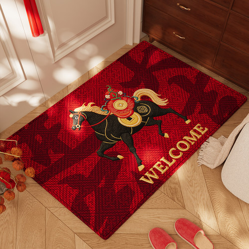 马年入户门地垫新年喜庆防滑脚垫2026新款耐脏除尘玄关可裁剪门垫