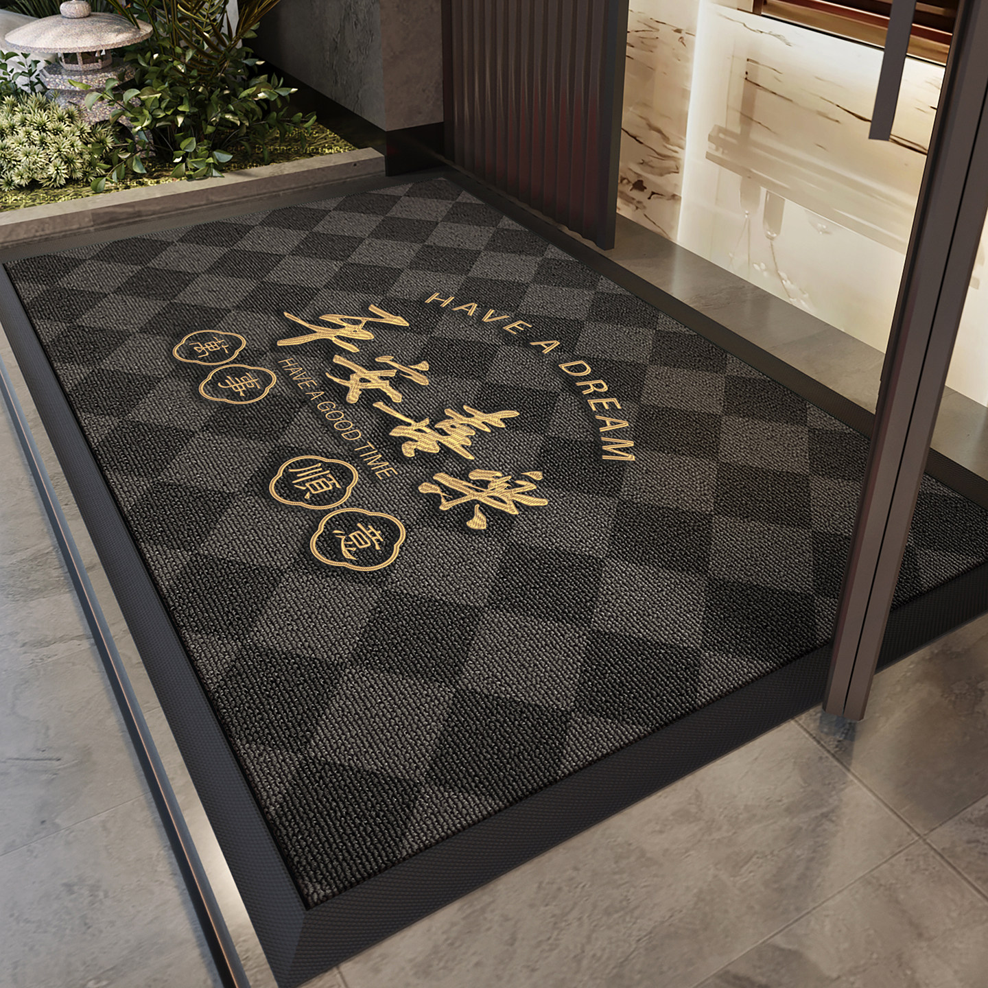 入户门地垫灰色大门口防滑脚垫耐脏除尘玄关进门地毯高端室外门垫