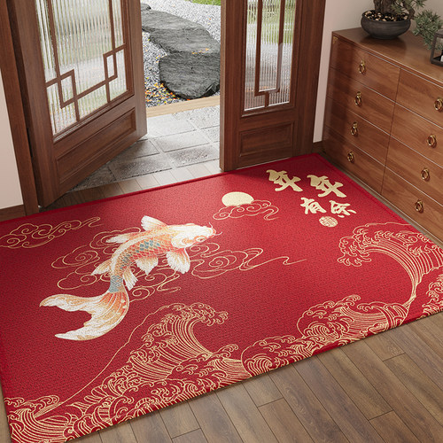 入户门地垫蛇年红色喜庆大门口进门防滑脚垫玄关室内耐脏免洗地毯