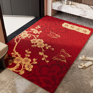 红色丝圈入户门地垫PVC蛇年耐脏免洗防滑脚垫大门口进门地毯定制