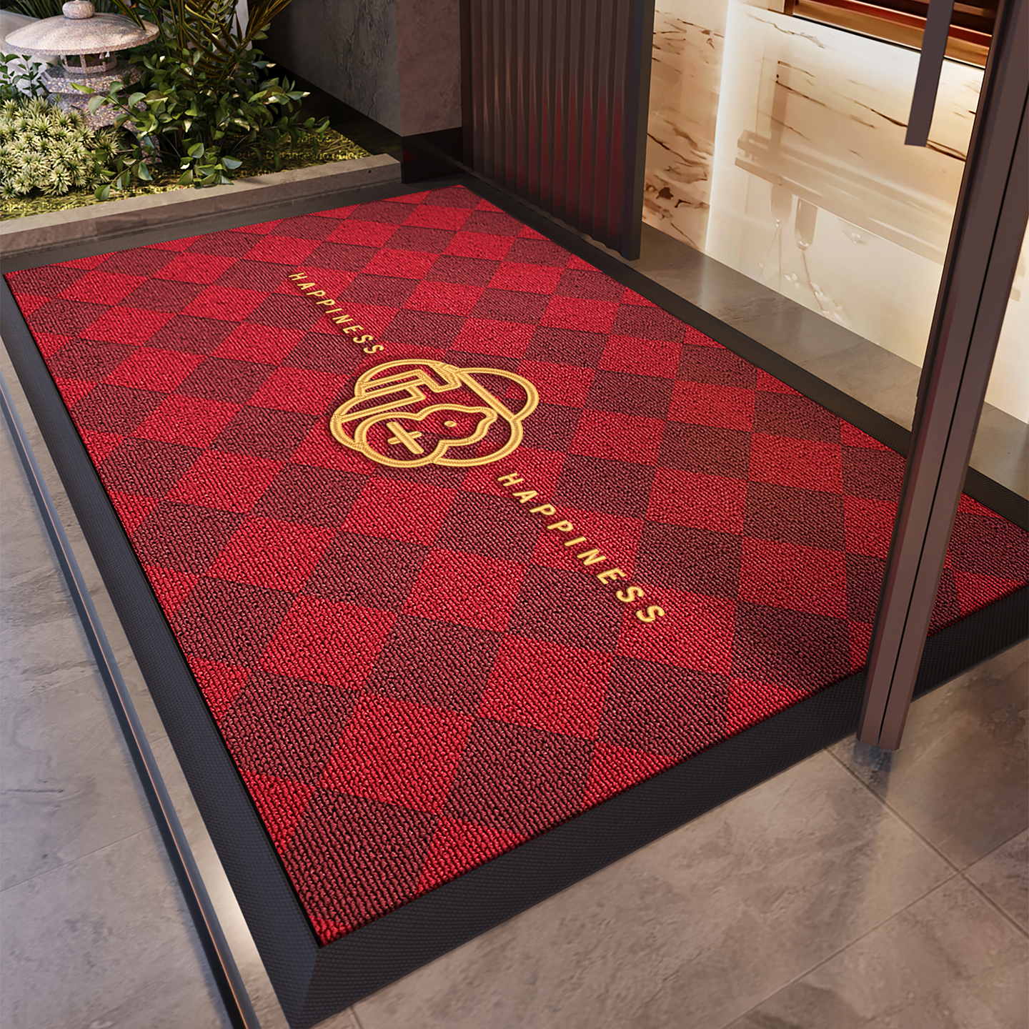 红色入户门地垫大门口进门脚垫新年别墅家用防滑地毯耐脏加厚门垫