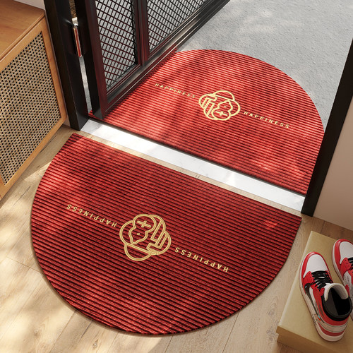 半圆红色入户门地垫高端刺绣家用玄关大门口防滑脚垫刮泥除尘地毯