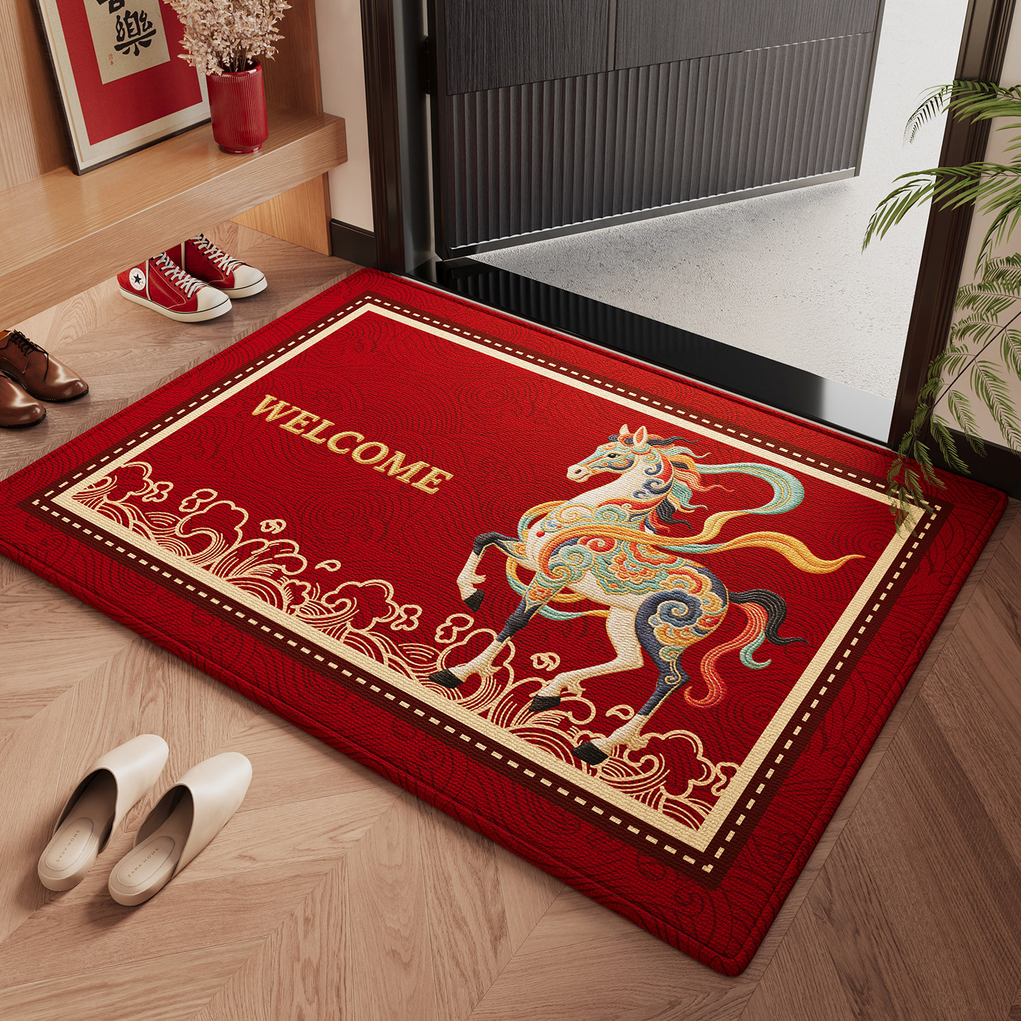 入户门地垫红色马年大门口防滑脚垫玄关喜庆可裁剪地毯耐脏免打理,居家布艺,入户地垫,淘宝优惠券,粉丝福利购,淘宝优惠卷