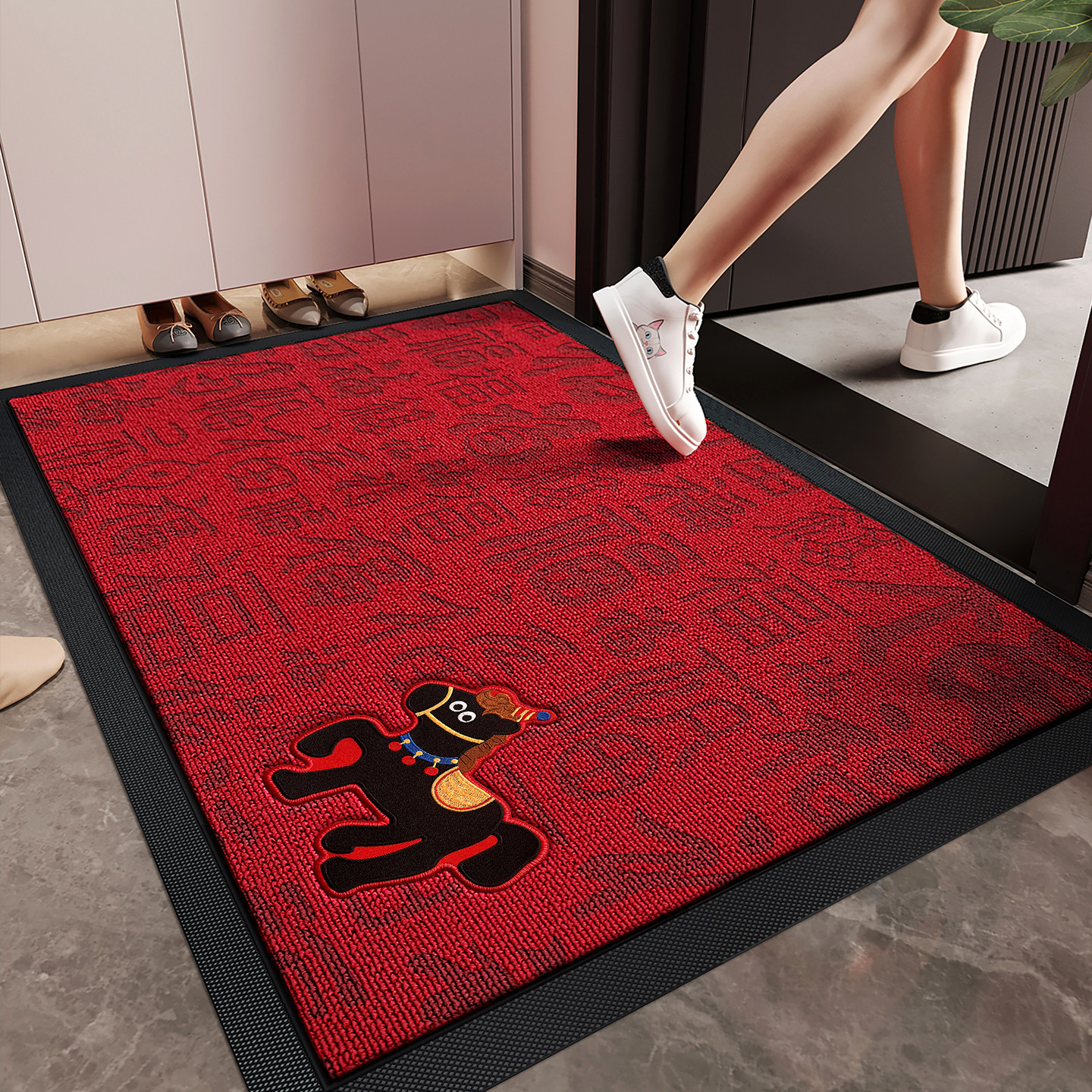 红色高级感入户门地垫玄关大门口防滑除尘耐脏耐磨地毯马年脚垫子,居家布艺,入户地垫,淘宝优惠券,粉丝福利购,淘宝优惠卷