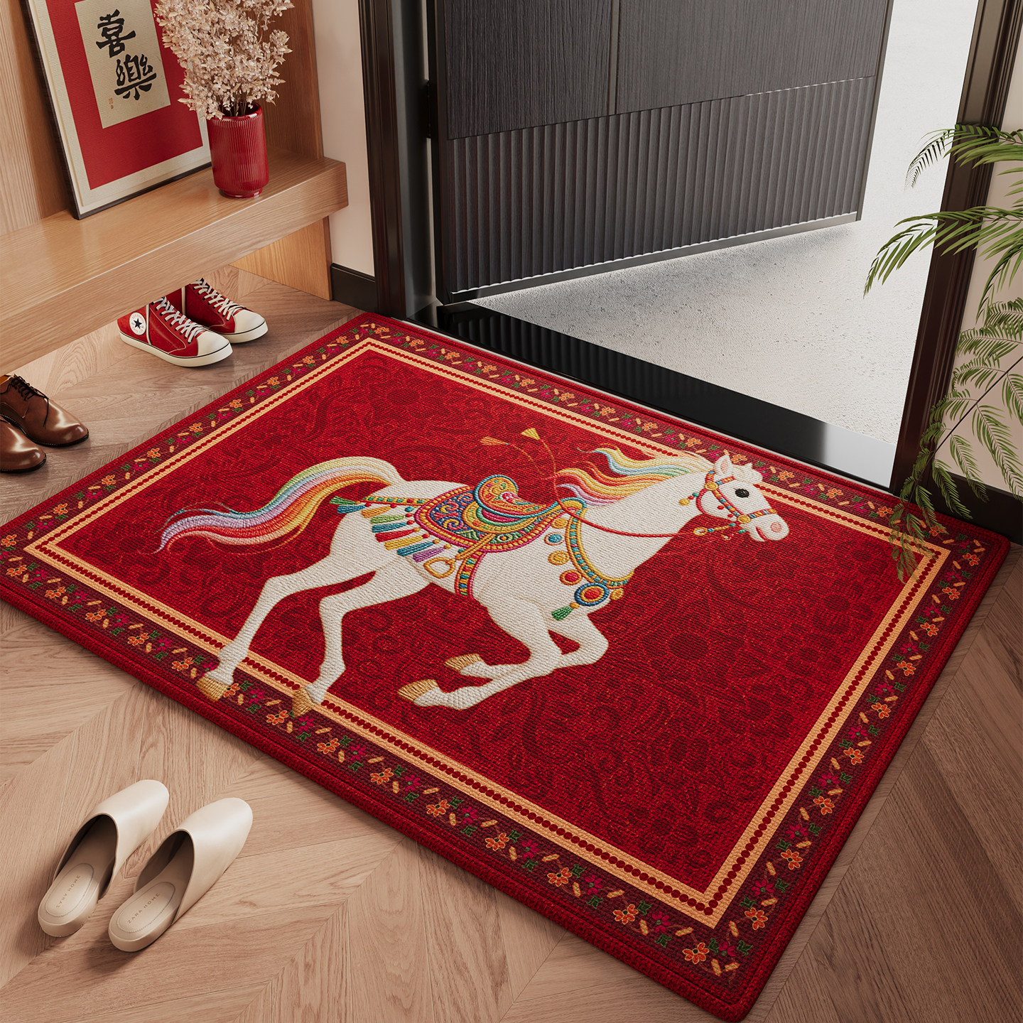 入户门地垫马年红色喜庆门垫防滑脚垫玄关大门口耐脏耐磨除尘地毯,居家布艺,入户地垫,淘宝优惠券,粉丝福利购,淘宝优惠卷