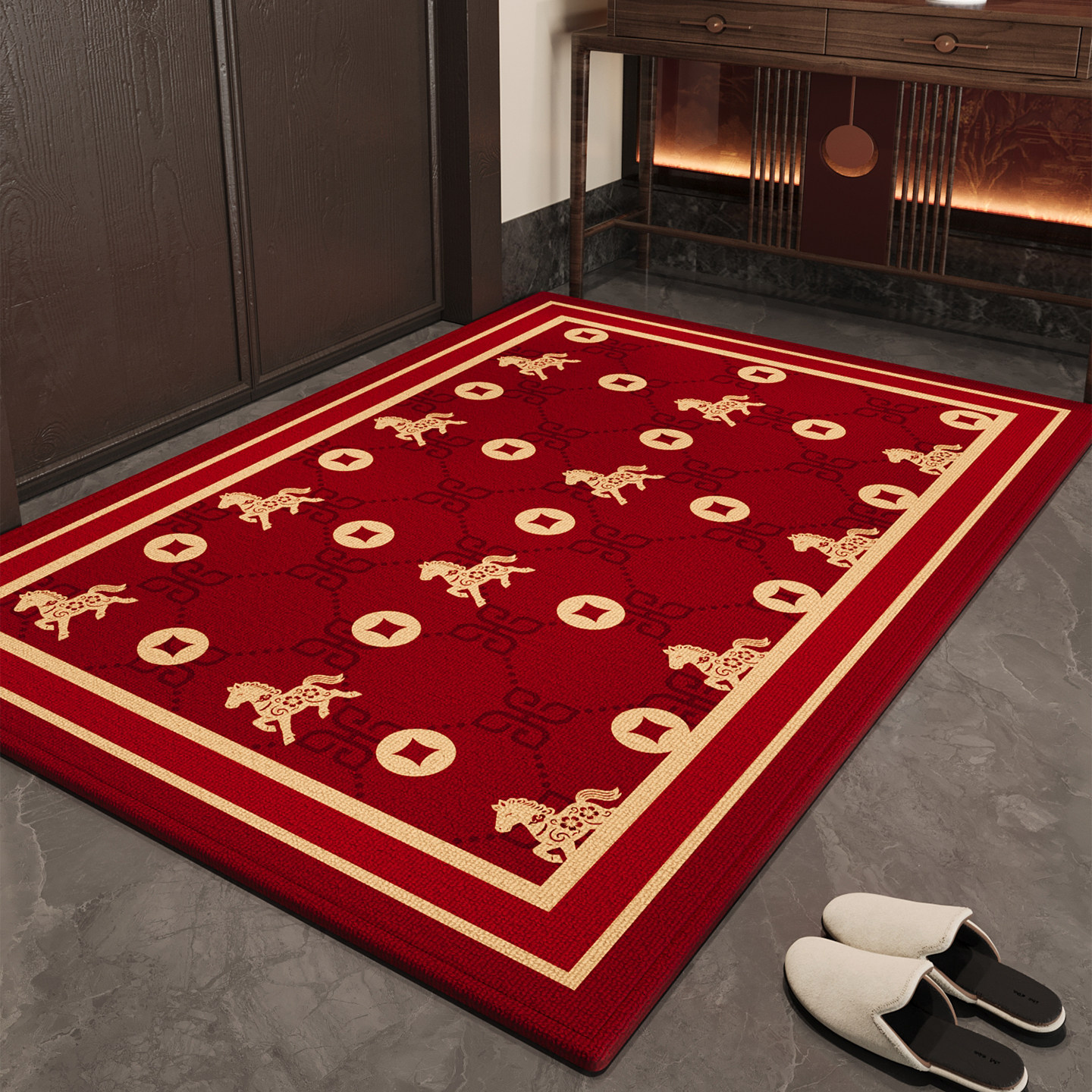 玄关入户门地垫新年2026新款红色喜庆防滑脚垫耐脏除尘高级感地毯,居家布艺,入户地垫,淘宝优惠券,粉丝福利购,淘宝优惠卷