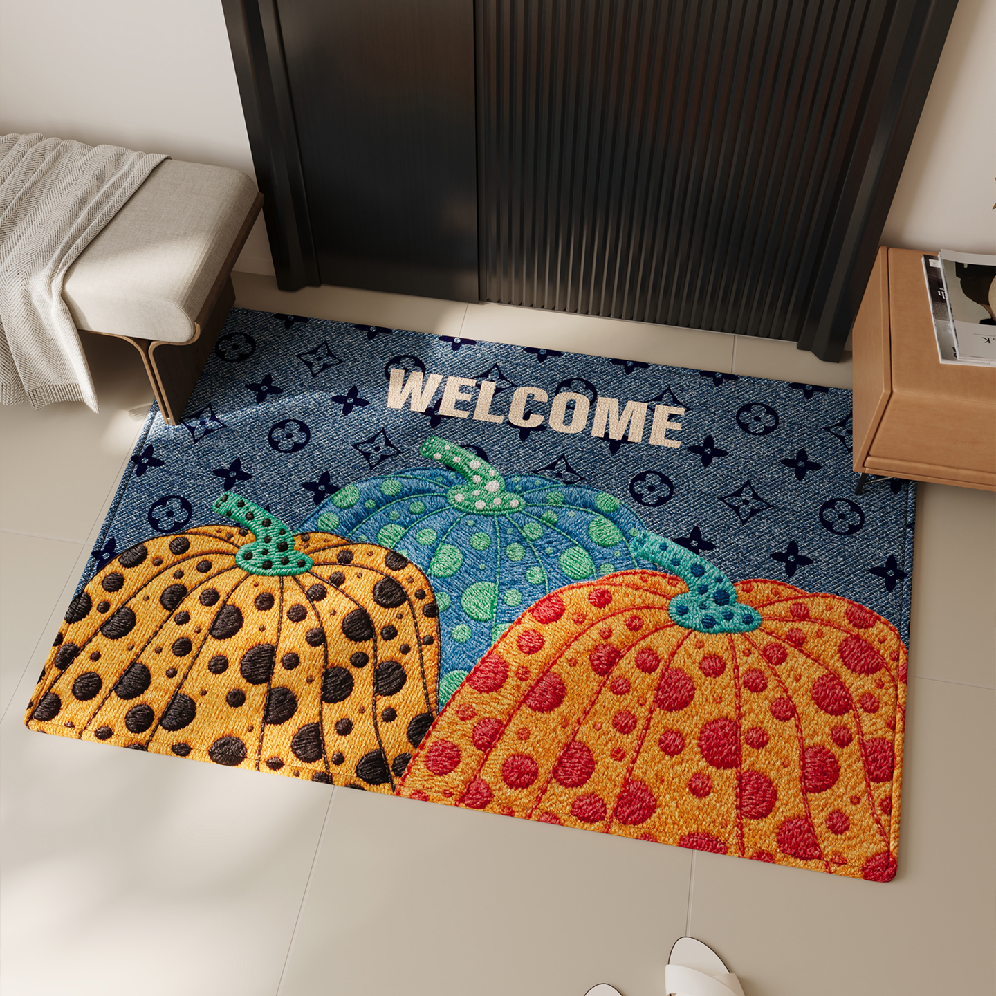 轻奢入户门地垫牛仔南瓜高级感防滑脚垫玄关进门耐脏免洗地毯门垫