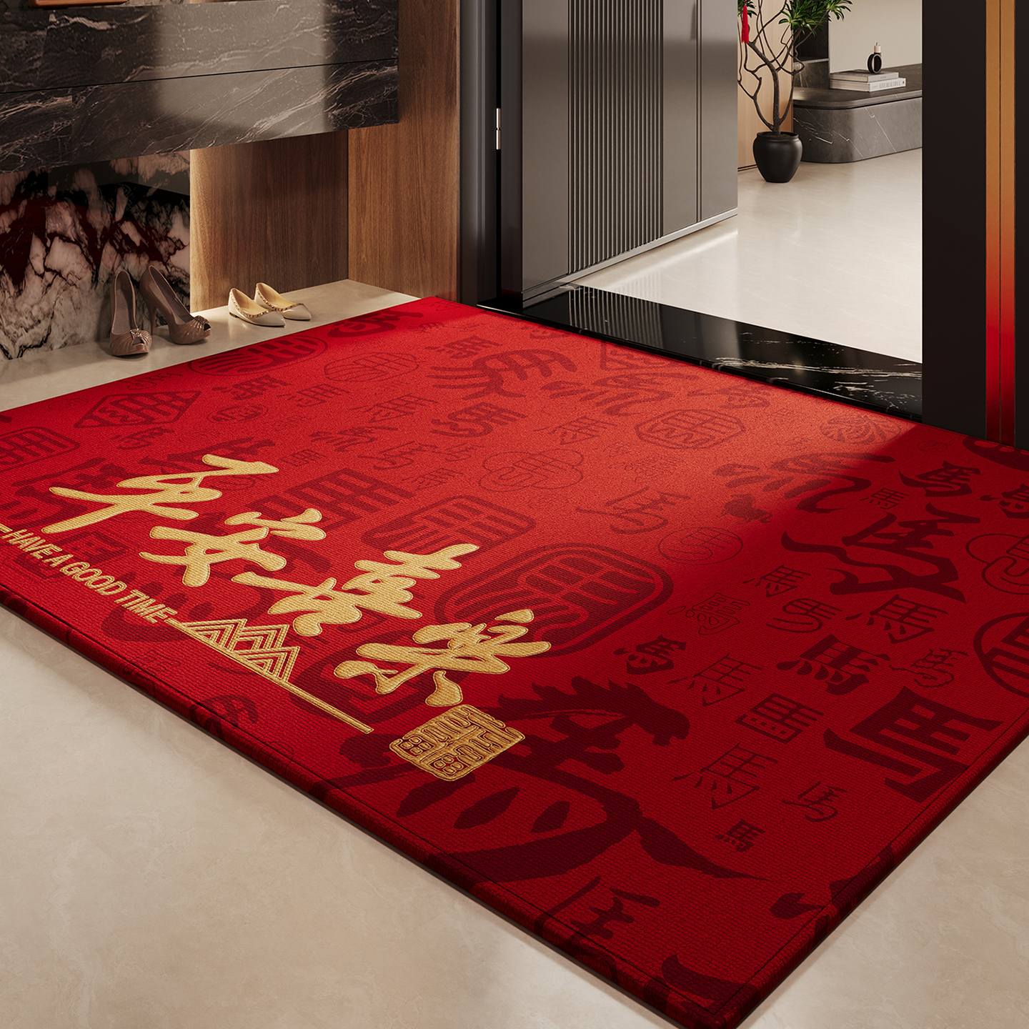 红色入户门地垫玄关防滑脚垫室外耐脏除尘免洗地毯家用可裁剪门垫