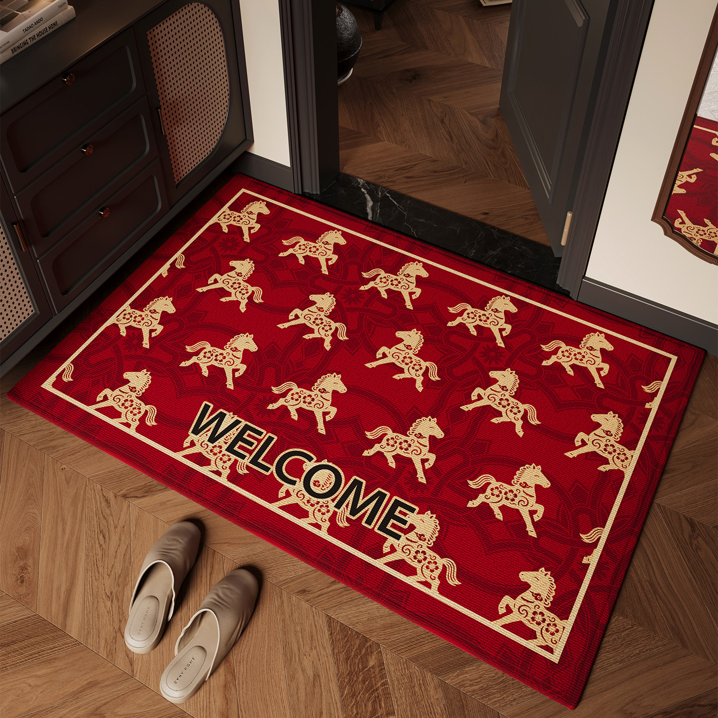 入户门地垫新年2026新款玄关红色喜庆防滑脚垫耐脏除尘高级感地毯,居家布艺,入户地垫,淘宝优惠券,粉丝福利购,淘宝优惠卷