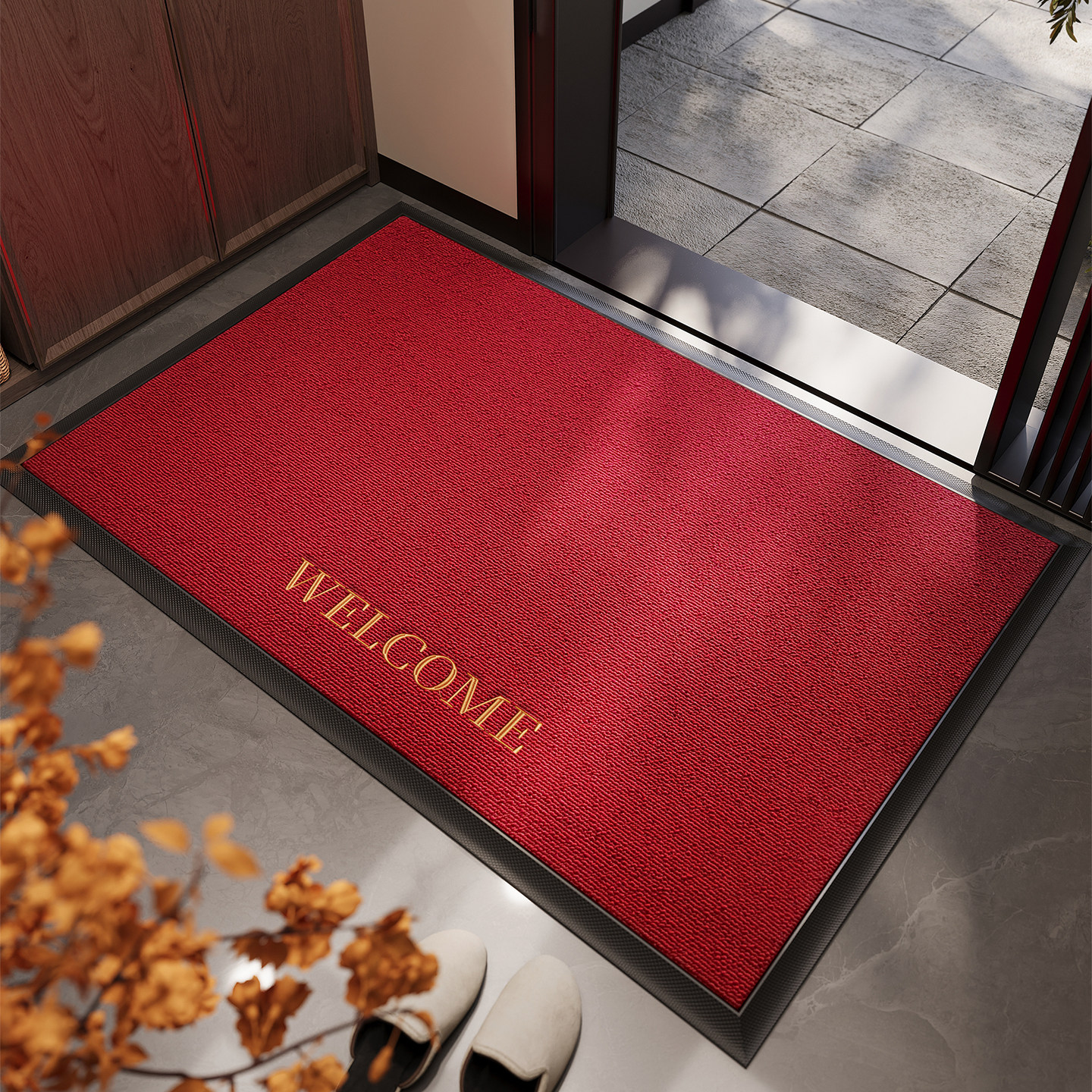 红色入户防滑蹭土除尘免洗门垫