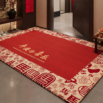 红色入户门地垫马年喜庆新年大门口防滑脚垫玄关蹭土室外地毯门垫