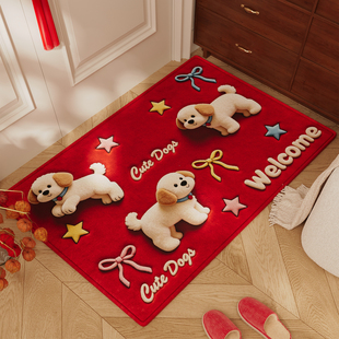 2026新款红色玄关防滑脚垫马年入户门地垫喜庆耐脏除尘高级感地毯