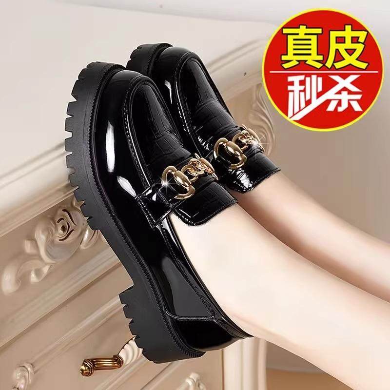 弥尊大东真皮乐福鞋女特价牛漆皮亮面黑色小皮鞋百搭软底工作鞋