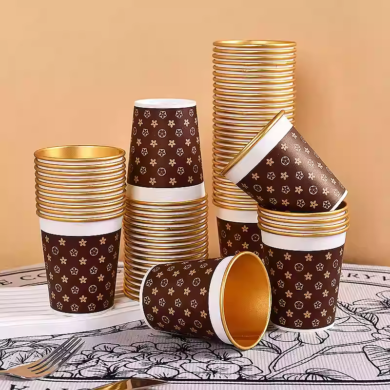 金箔纸杯食品级一次性杯子家用加厚高档茶水杯商用办公待客热饮杯,餐饮具,纸杯,淘宝优惠券,粉丝福利购,淘宝优惠卷