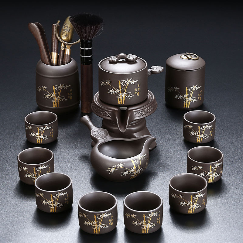 紫砂石磨自动茶具步步高升茶壶懒人泡茶神器创意旋转功夫茶具套装