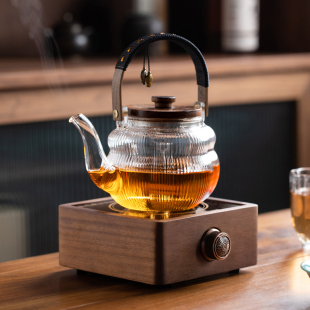 智能煮茶器玻璃煮茶壶家用烧水壶小型套装 胡桃木全自动电陶炉新款