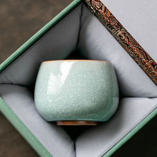 冰片釉主人杯汝窑功夫茶杯冰花开片陶瓷喝茶水杯品茗杯高档礼盒装