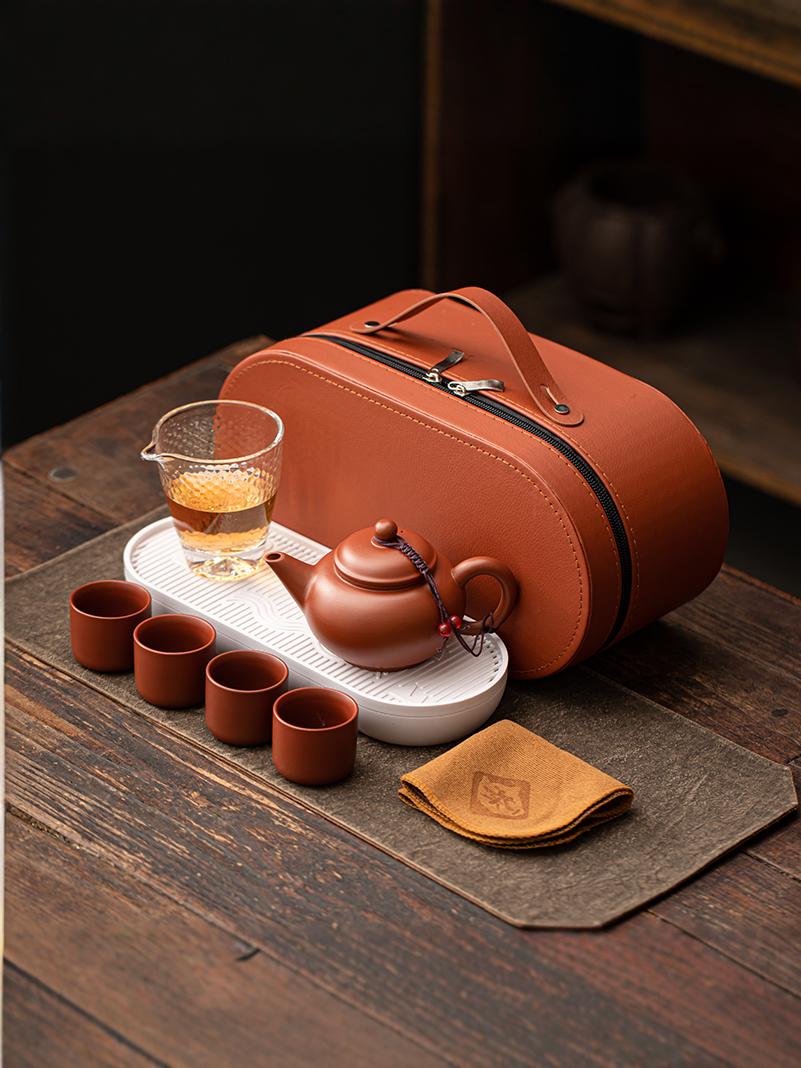 紫砂旅行茶具套装便携式一壶四杯带茶盘户外简约泡茶器带旅行包装