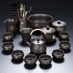 禅茶一味紫砂功夫茶具套装中国风家用提梁壶茶杯轻奢泡茶器礼盒装