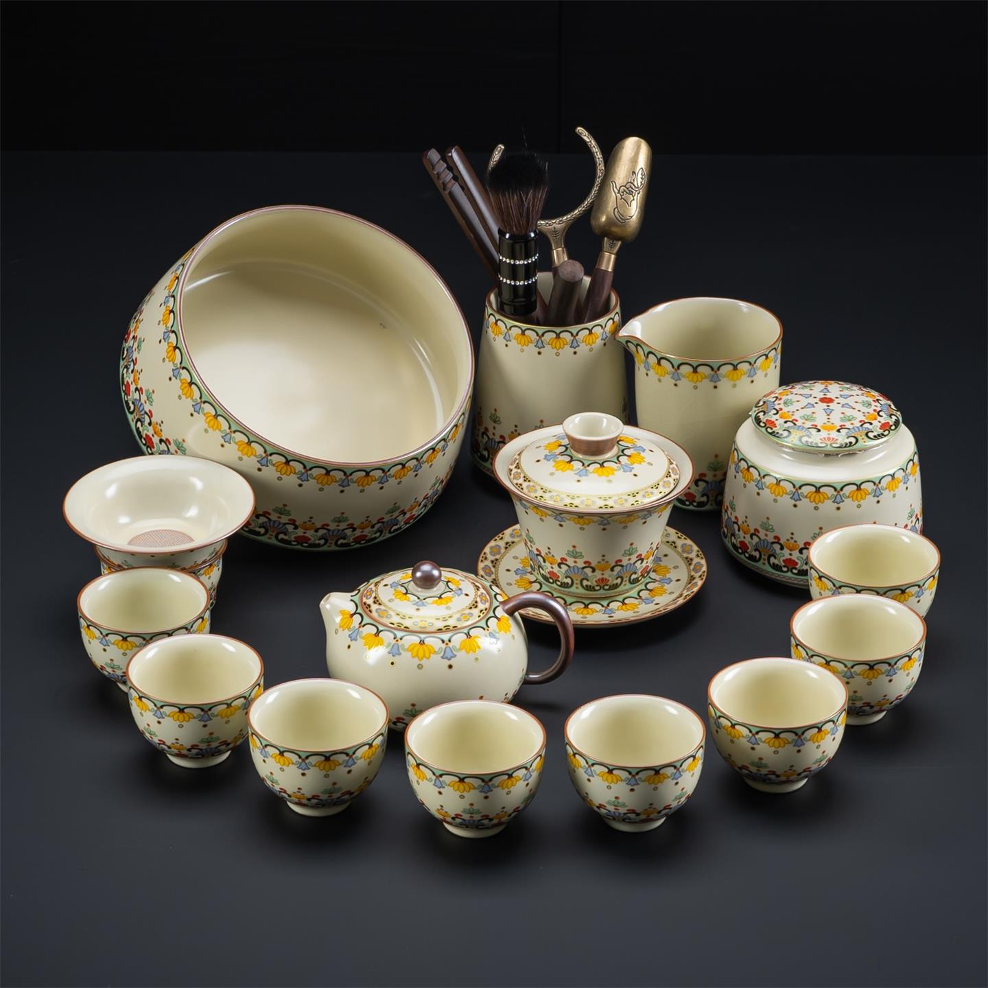 黄汝窑茶具套装新中式家用精致开片可养茶壶茶杯整套陶瓷功夫茶具