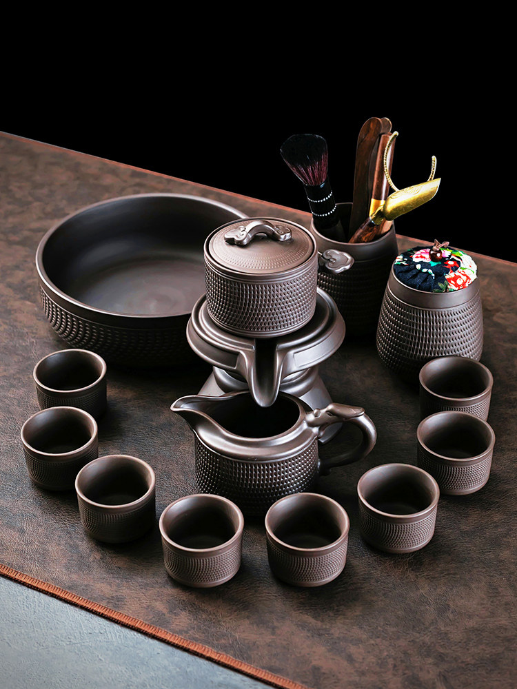 紫泥跳刀自动茶具旋转出水口懒功夫泡茶器磨石防烫过滤茶具