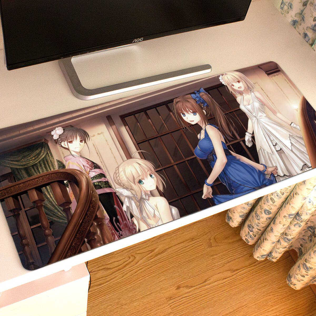 Fate stay night鼠标垫动漫锁边滑鼠垫键盘垫桌垫超大Saber