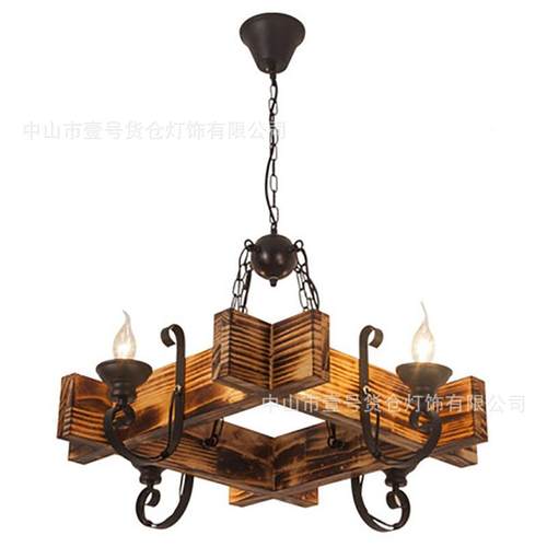木头吊灯loft美式乡村酒吧工业风复古餐厅民宿烧烤火锅店实木灯具