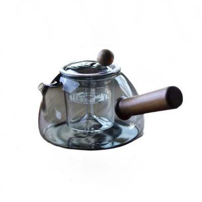 日式憨厚短嘴泡茶壶实木侧把蒸煮两用壶电陶炉煮茶壶耐热玻璃壶