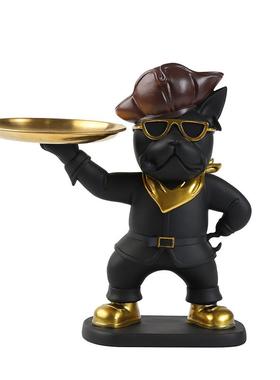 海盗法斗狗摆件创意钥匙收纳托盘客厅玄关桌面展厅树脂工艺品装饰