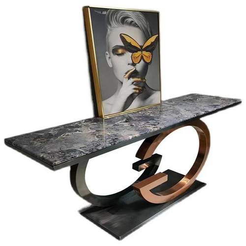 轻奢玄关桌意式不锈钢创意客厅玄关柜现代简约入户条案靠墙玄关台