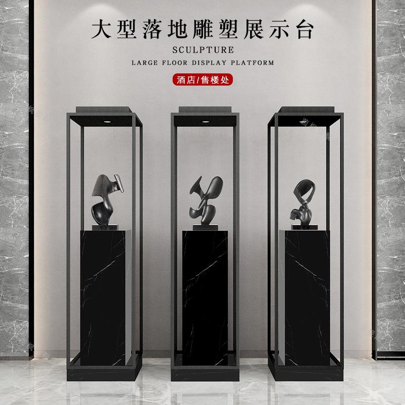 落地大理石雕塑底座酒店商场办公楼走道摆件橱窗带灯展台石墩基座图片