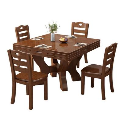 实木折叠餐桌椅组合方圆两用可伸缩小户型八仙桌四面折叠餐厅圆桌