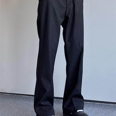 AHCN志存高远 美式垂感黑色微喇西裤cleanfit直筒休闲裤子男女款