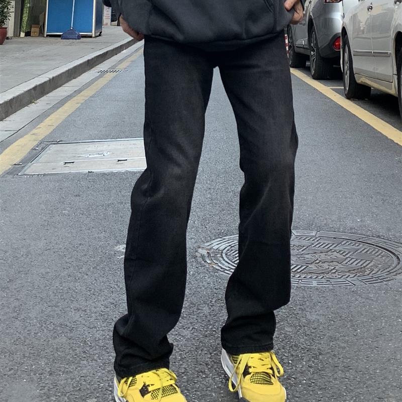 麻饭同学 美式休闲水洗微弹牛仔裤男女高街潮牌修身显高显瘦长裤