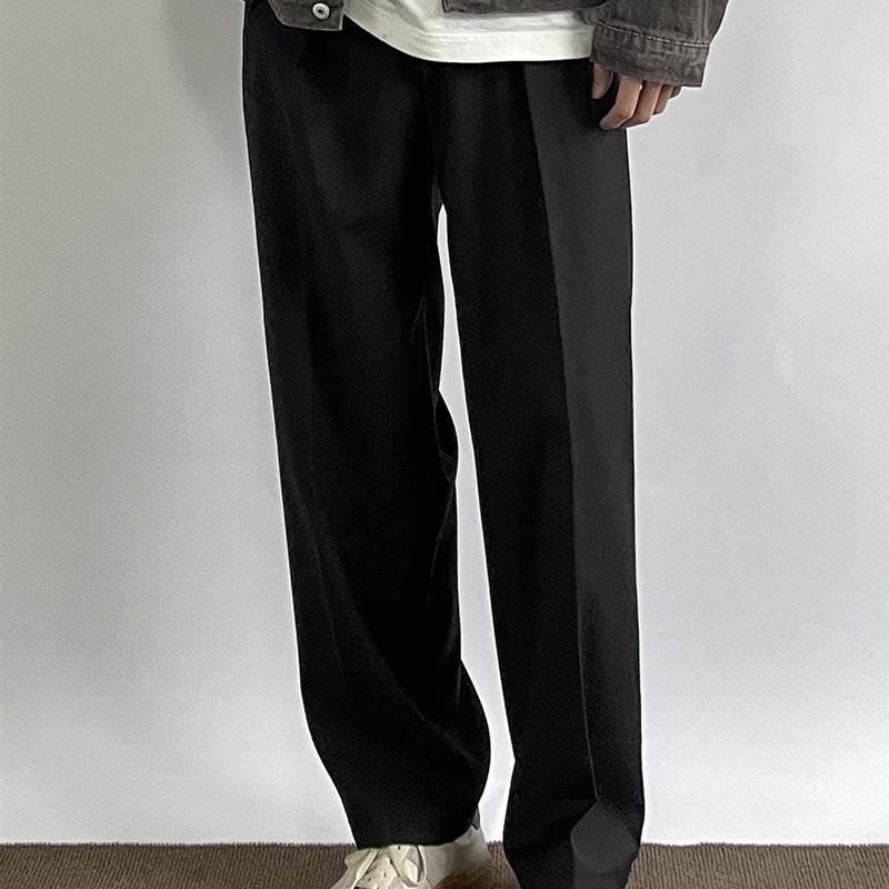 ONUN 宽松直筒廓形中缝西裤半松紧腰双褶阔腿休闲垂坠感抗皱长裤