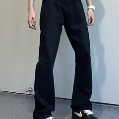 AHCN美式复古水洗黑微喇黑色牛仔裤宽松休闲百搭男女堆积感长裤子