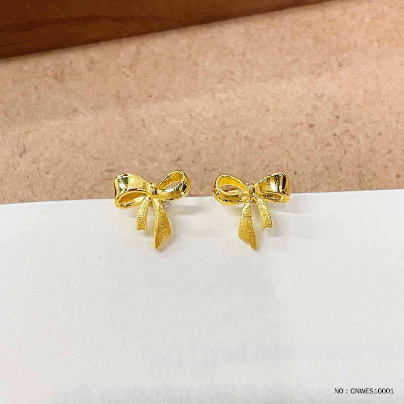 足金999.9黄金镂空喷砂丝带耳饰
