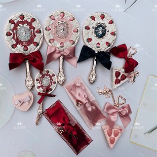 花知晓草莓丘比特镜子公主风手拿镜蝴蝶结发夹甜美弹簧夹香膏挂件